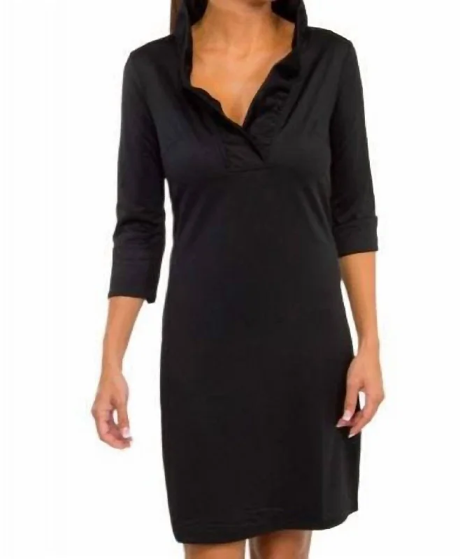 Exclusive Online Sale Jersey Ruffneck Dress - Solid In Black