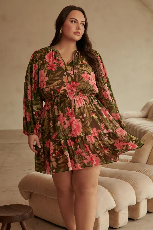 Modern Women's Outfit Lilikoi Floral Paxton Balloon Sleeve Mini Dress Curve