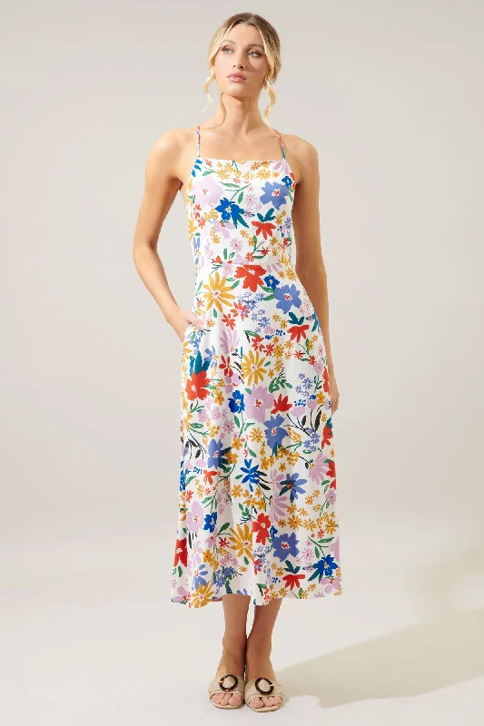 Women's Clothing Stores Ojai Floral Booker Cross Back Midi Dress