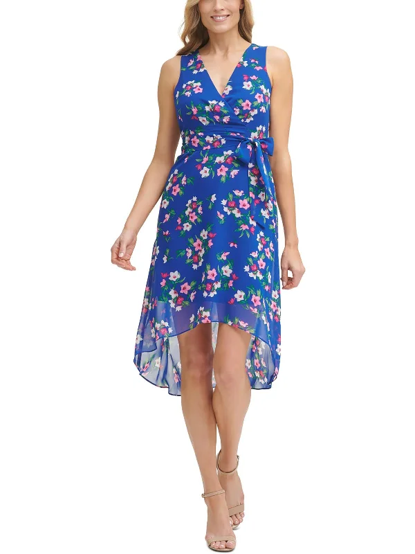 Women's Stylish Outdoor Outfit Petites Womens Chiffon Printed Midi Dress