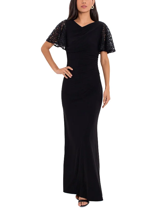 Women's Activewear Attire Petites Womens Lace Trim Maxi Evening Dress