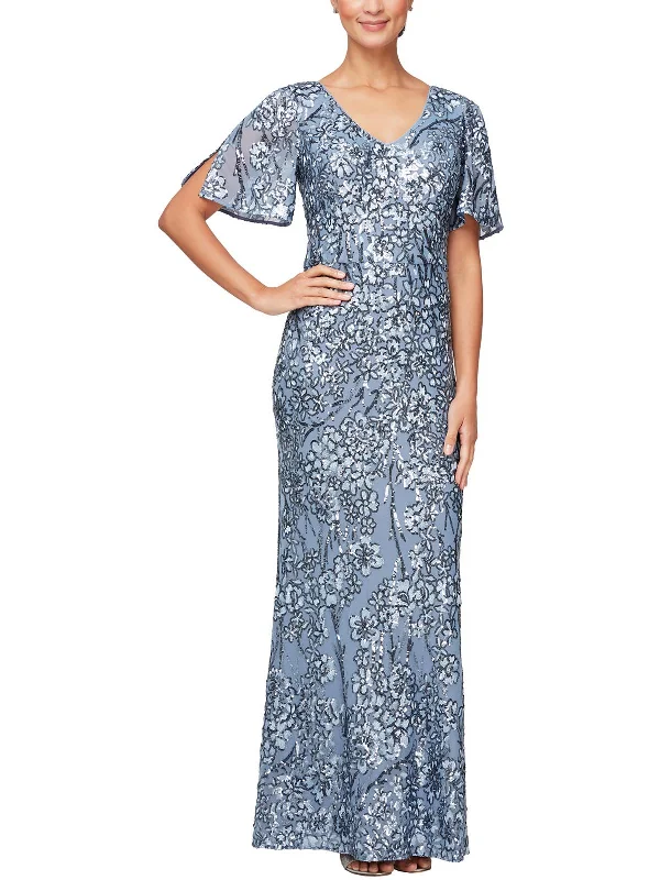 Women's Online Clothing Boutique Petites Womens Sequined Cold Shoulder Evening Dress