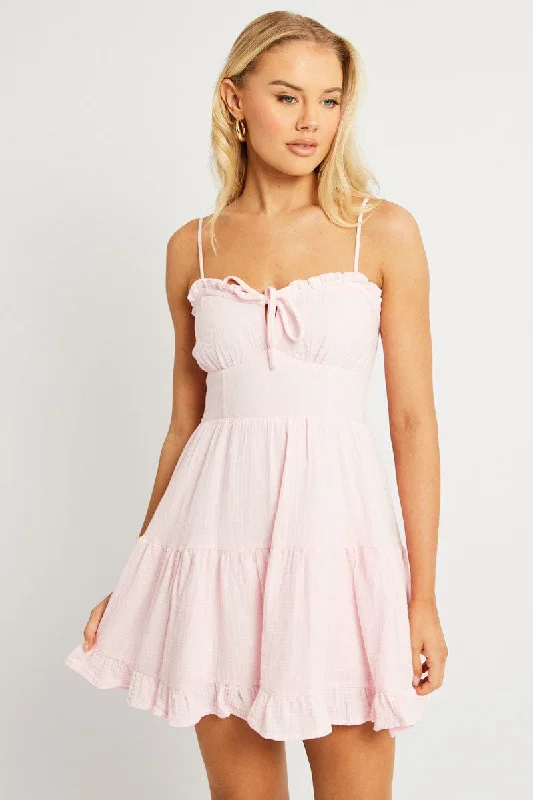 Women's Clothing Sets Pink Fit And Flare Dress Strappy Mini