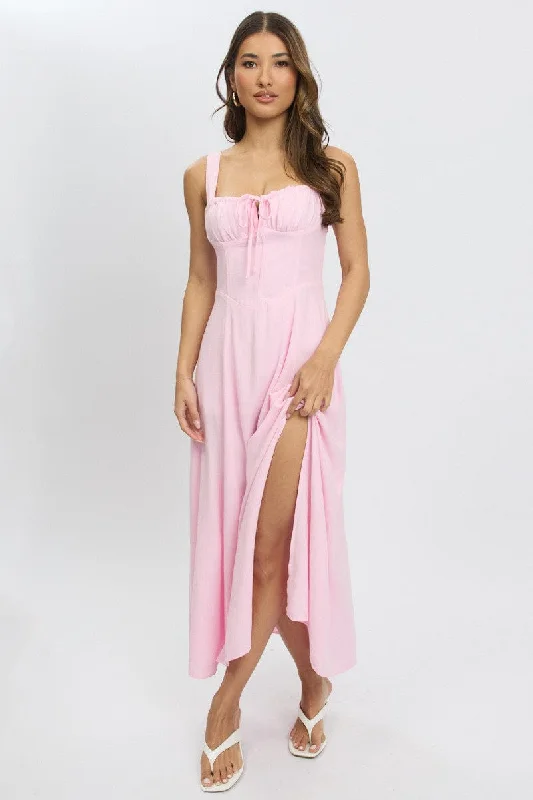 Discount Store Pink Maxi Dress Corset Detailed