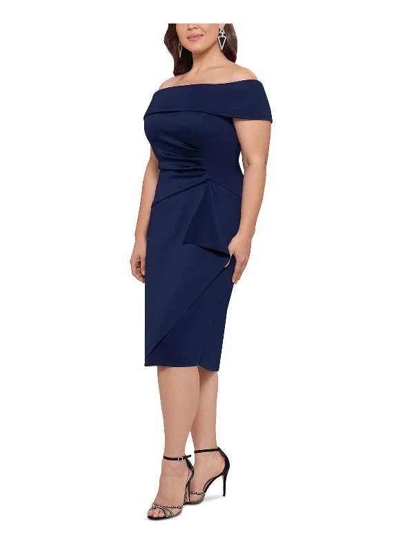 Women's Occasion Wear Apparel Plus Womens Faux Wrap Midi Cocktail and Party Dress