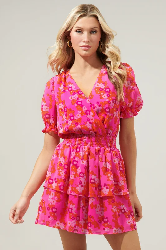 Women's Vintage-Inspired Clothing Poppy Punch Amina Surplice Ruffle Mini Dress