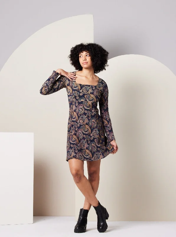 Women's Clothes For Outdoor Events Sonnet Dress - Dark Blue Paisley