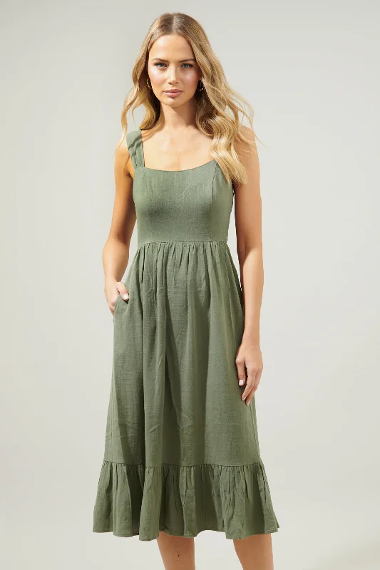 Flash Discount Sunnyvale Linen Jumper Midi Dress