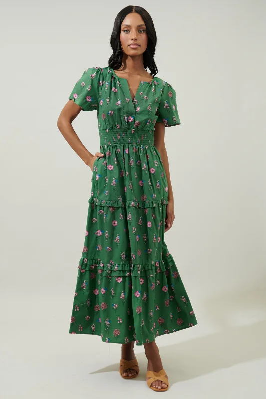 Women's Travel Attire Trini Floral Palmer Poplin Tiered Maxi Dress