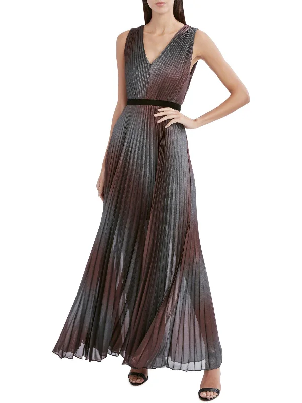 Stylish Outerwear Clothes For Women Violet Womens Metallic Pleated Evening Dress