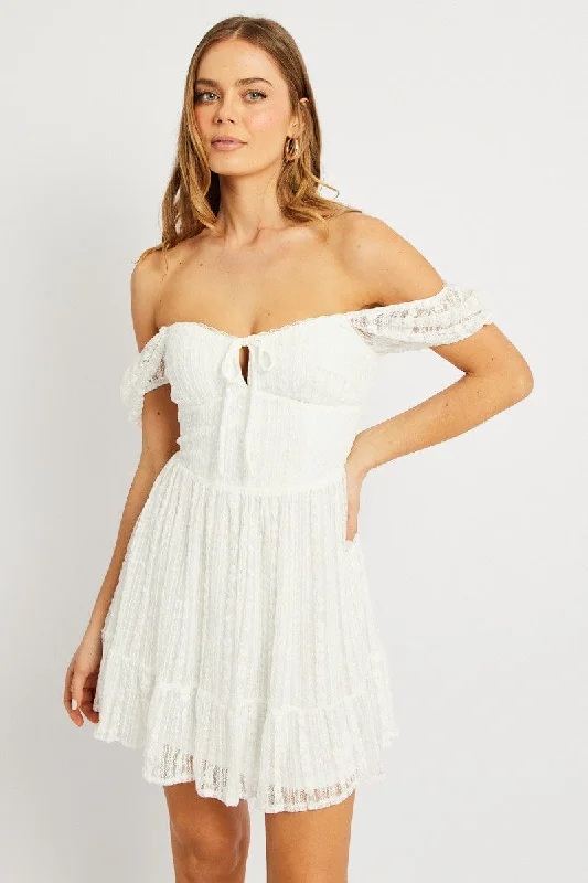 Women's Casual and Dressy Outfits White Fit And Flare Dress Mini Lace