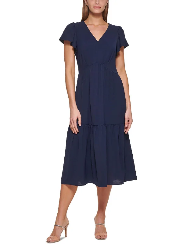 Women's Professional Attire Womens Crinkle Midi Fit & Flare Dress