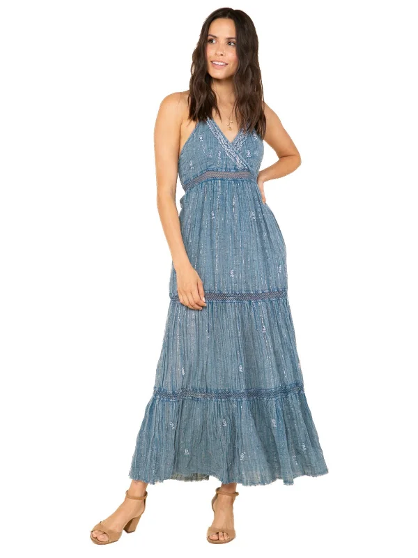 Clothing Brands Womens Embroidered Maxi Halter Dress