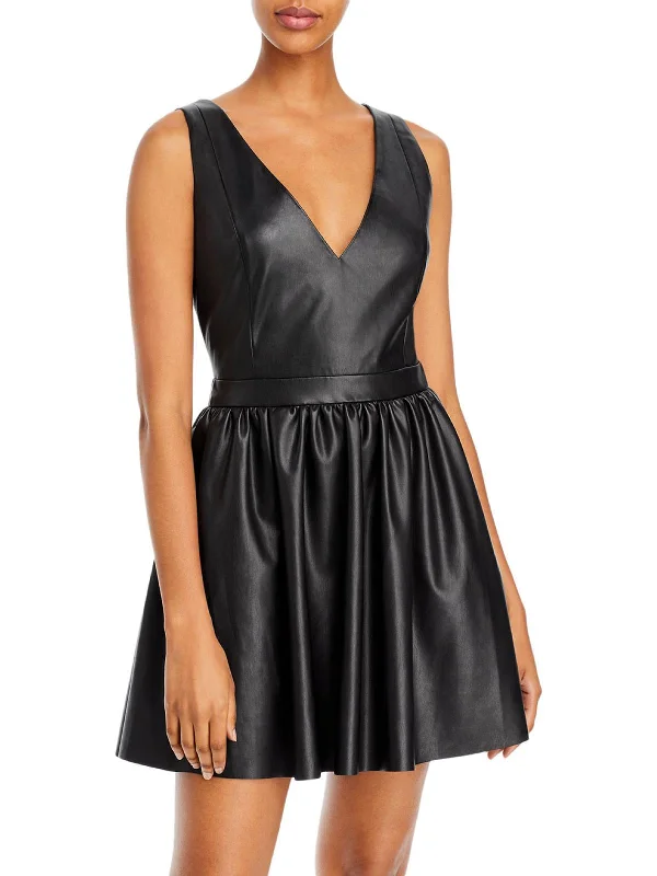 Women's Clothing Online Sale Womens Faux Leather Mini Fit & Flare Dress