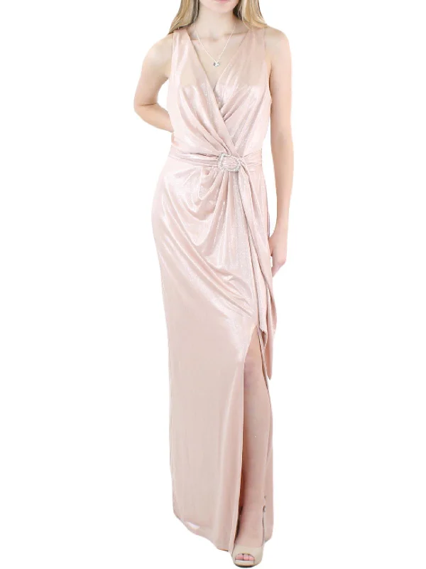 Women's Athletic Garments Womens Faux Wrap Long Evening Dress