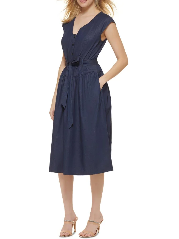 Women's Elegant Clothing Sets Womens Half-button Belted Midi Dress