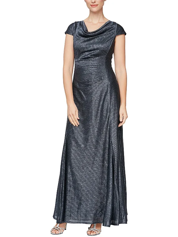 Plus Size Women Wear Womens Metallic Cowl Neck Evening Dress