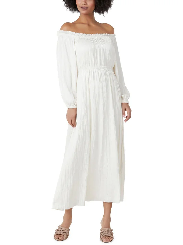 Classic Women's Clothing Styles Womens Ruffled Off The Shoulder Maxi Dress