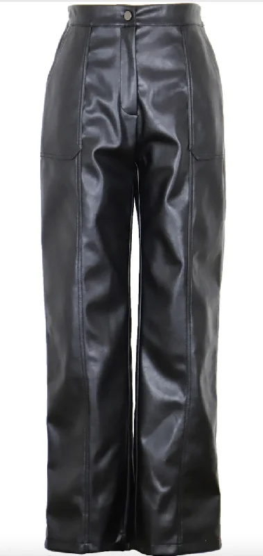 Timeless Women's Outfit Black Vegan Leather Pants by Lucy Paris