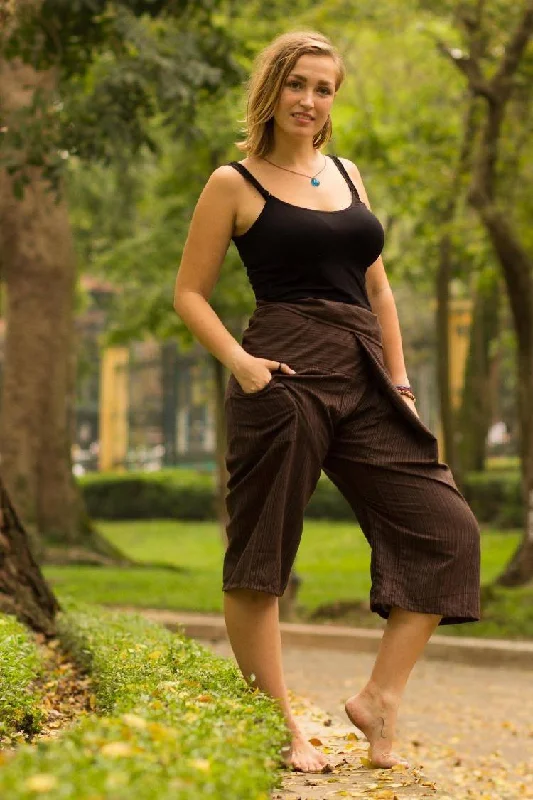 Women's Everyday Clothes Brown 3/4 Fisherman Pants