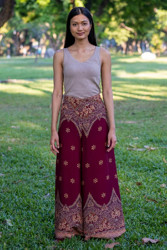 Women's Clothing Sale Burgundy Palazzo Star Pants