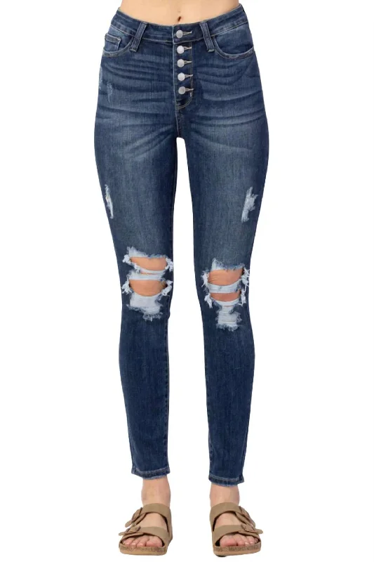 Women's Clothing for Every Occasion Button Fly Skinny Jeans In Blue