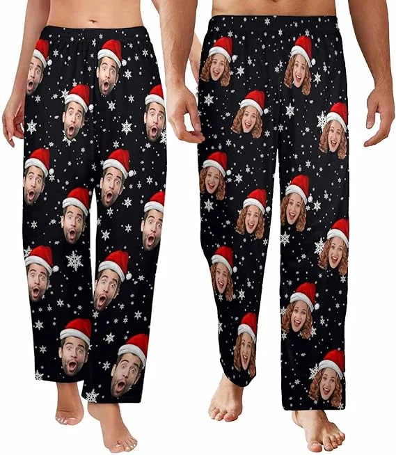 Effortless Chic for Women Custom Face Pajama Pants for Women Men Snowflake Casual Pajamas