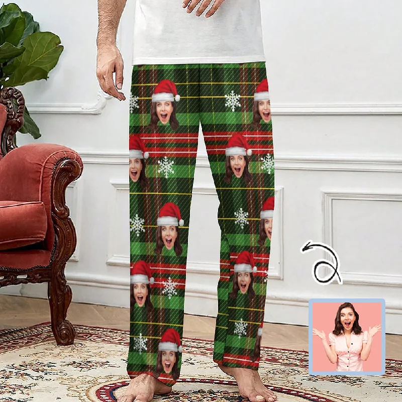 Women Wear Boutique Custom Face Red Green Squares Slumber Party Unisex Long Pajama Pants For Men Women Kids