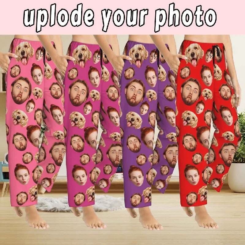 Comfy Women's Outfits for Daily Wear Custom Family Face Slumber Party Unisex Long Pajama Pants Best Gifts for Family