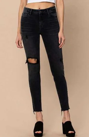 Sales For Clothes Distressed Raw Hem Skinny Jeans in Black by Hidden Jeans