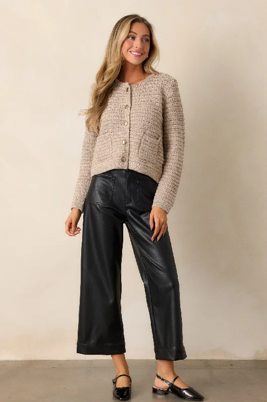 Women's Elegant Outfit For the Weekend Black Faux Leather Wide Leg Pants