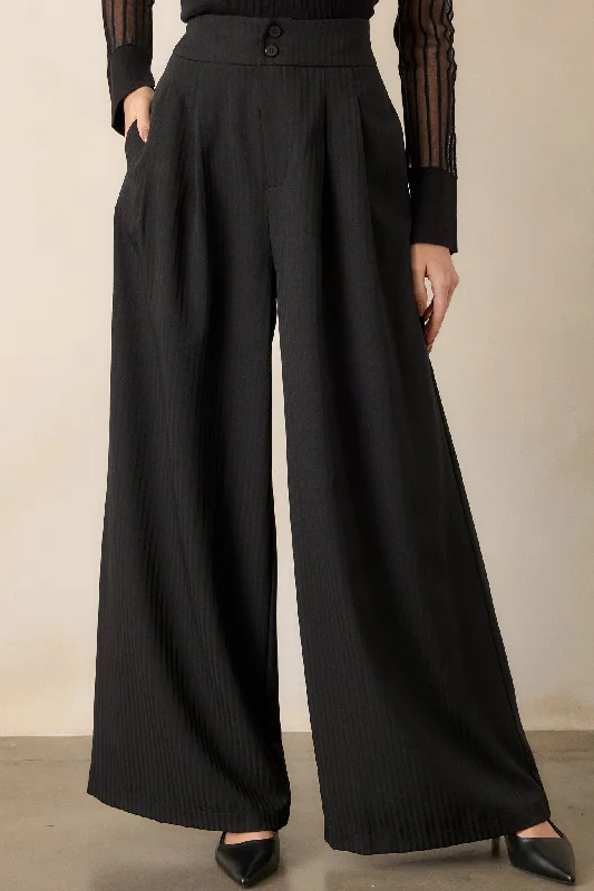 Women's Trendy Outfit I'm Working Late Black Pinstripe Wide Leg Trousers