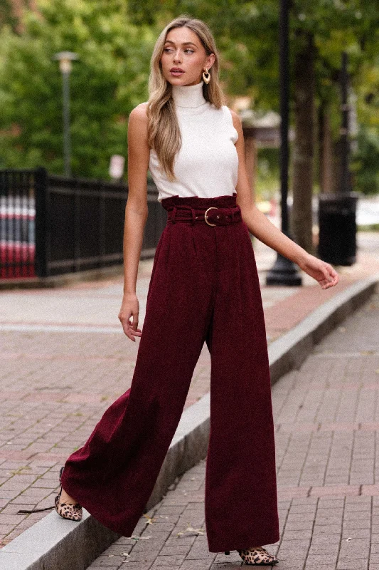 Formal Attire For Women Keeping It Classy Burgundy Corduroy Pants