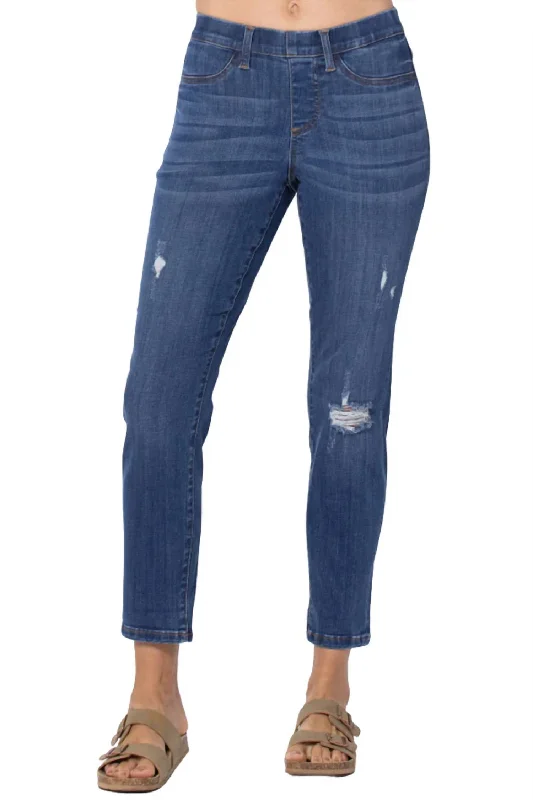 Timeless Women's Clothing Mid Rise Destroyed Jegging In Blue