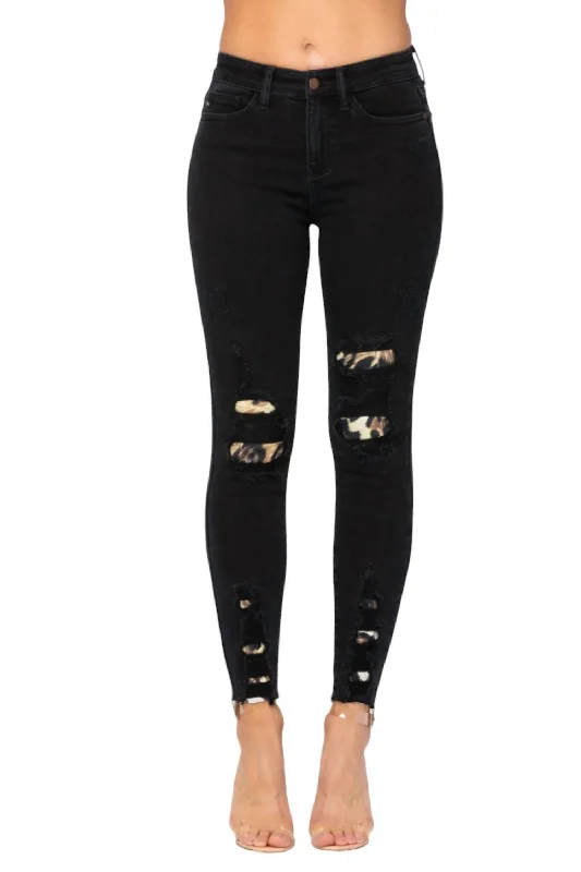 Women's Clothing Sale Online Mid-Rise Skinny Leopard Patch Jean In Black