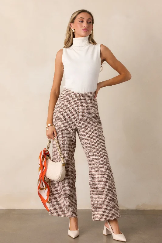 Casual Dresses for Women Out of Reach Mocha Houndstooth Pants