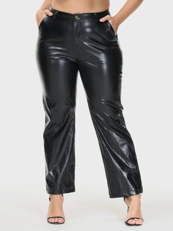 Best Online Women's Boutiques PU Leather Straight Leg Casual Pants with Pockets