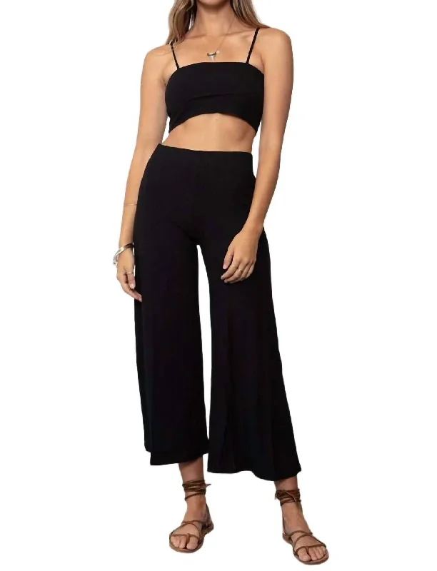 Women's Casual Clothing For Lounging Rib Wide Leg Crop Pants In Black