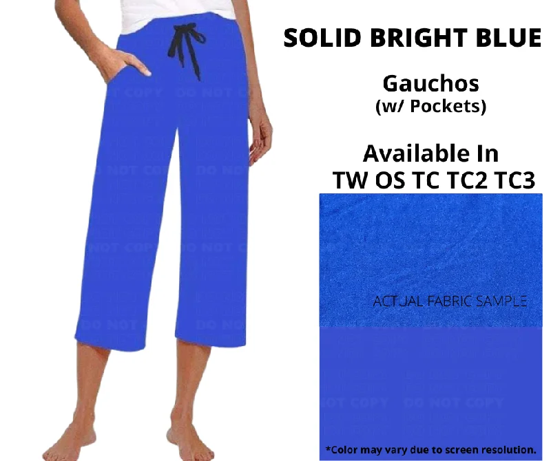 Women's Occasion Wear Clothes Solid Bright Blue Capri Gauchos