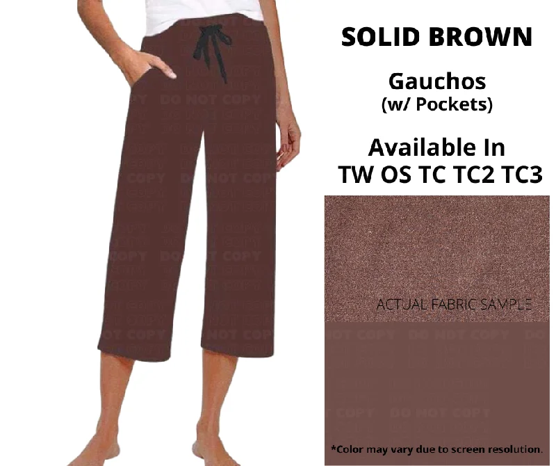 Women's Vintage Clothes Solid Brown Capri Gauchos