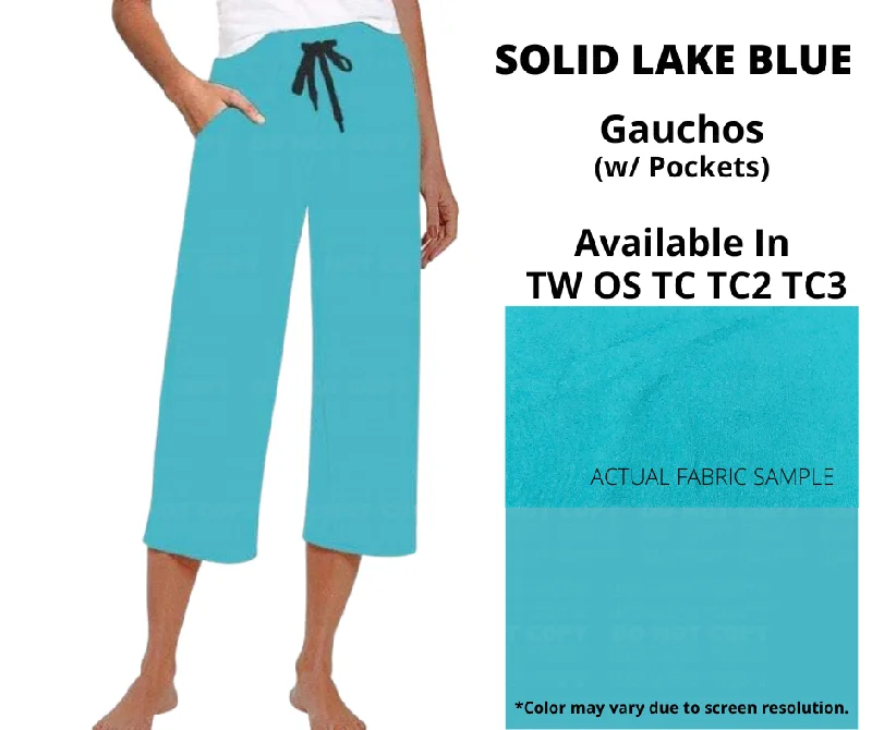 Casual Chic Women's Clothes Solid Lake Blue Capri Gauchos