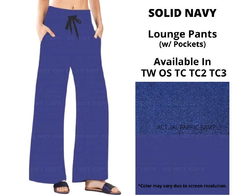 Women's Active Clothing Solid Navy Full Length Lounge Pants