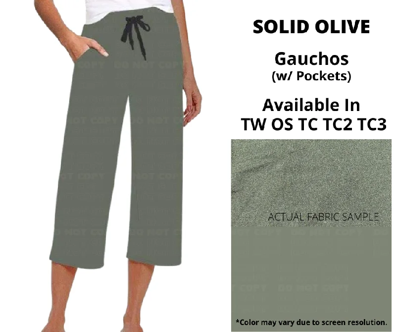 Women's Sporty Clothes Solid Olive Capri Gauchos