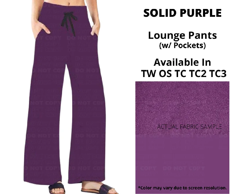 Formal Clothing For Women Solid Purple Full Length Lounge Pants