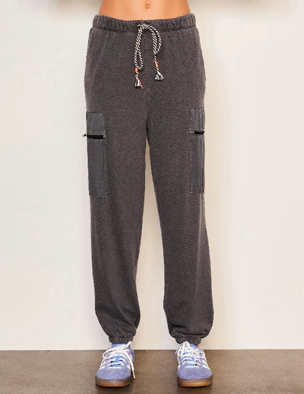 Stylish Loungewear for Women Sundry Mixed Media Cargo Pant in Washed Black