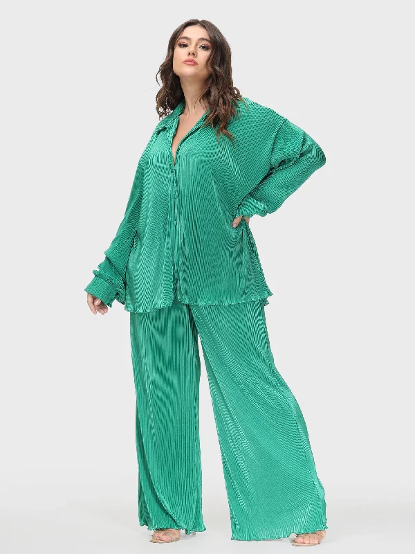 Women's High-End Clothing Thin Pleated Wide-Legged Pants Suit Set