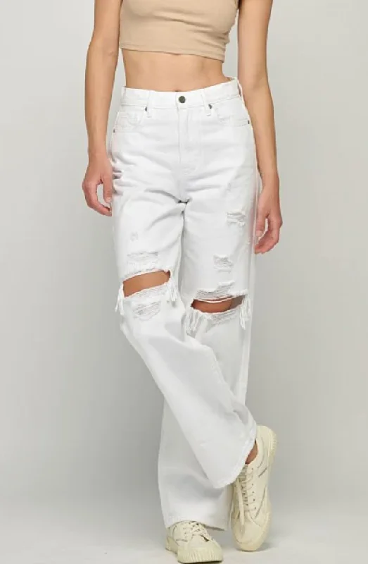 Sale Clearance High Rise White Distressed Dad Jean by Hidden Jeans